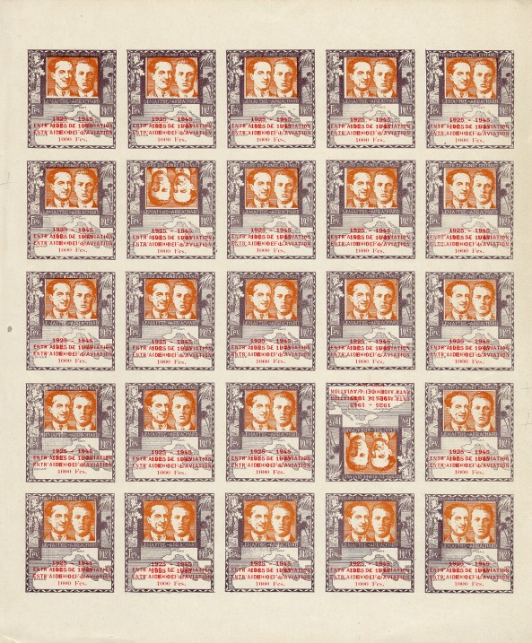 Planche essais ND dble surch. orange de 1945